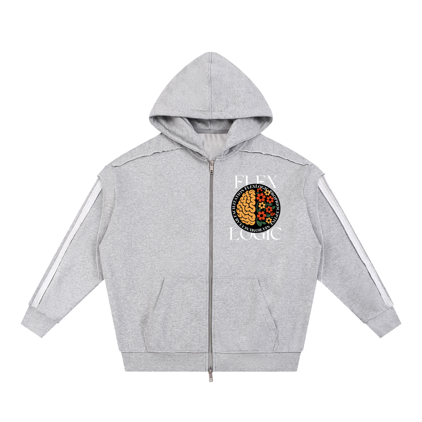 Contrast Tape Raw Edge Double Layered Zip Hoodie