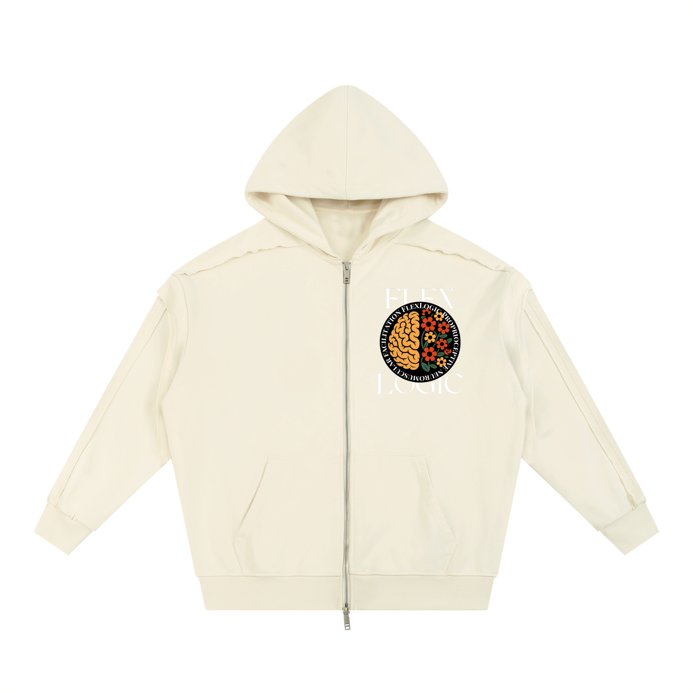 Contrast Tape Raw Edge Double Layered Zip Hoodie